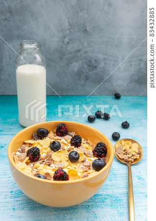 Breakfast with granola cereal and fruits 83432885