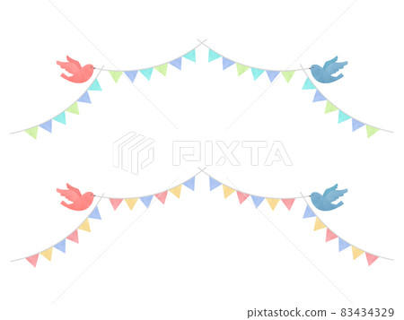 Illustration material: Bird and watercolor style simple garland set Illustration material: Bird and watercolor style simple garland set 83434329