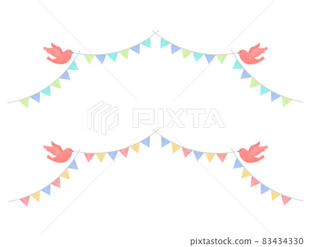 Illustration material: Pink bird and watercolor style simple garland set Illustration material: Pink bird and watercolor style simple garland set 83434330