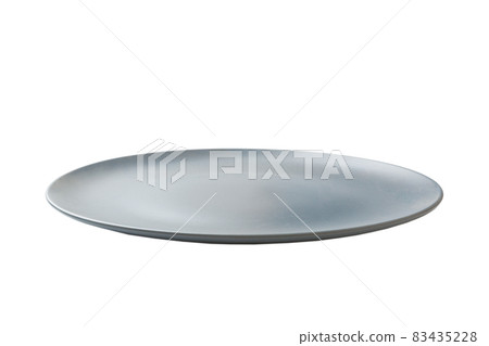 Blue ceramic round plate isolated over white background. perspective view Blue ceramic round plate isolated over white background. perspective view 83435228
