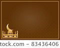 Beautiful orange Ramadan wallpaper featuring a camel, temple, and crescent moon, there is a space for your text.Illustration. 83436406
