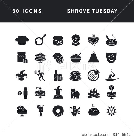 Set of simple icons of Shrove Tuesday Set of simple icons of Shrove Tuesday 83436642