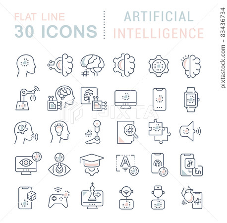 Set Vector Line Icons of Artificial Intelligence 83436734