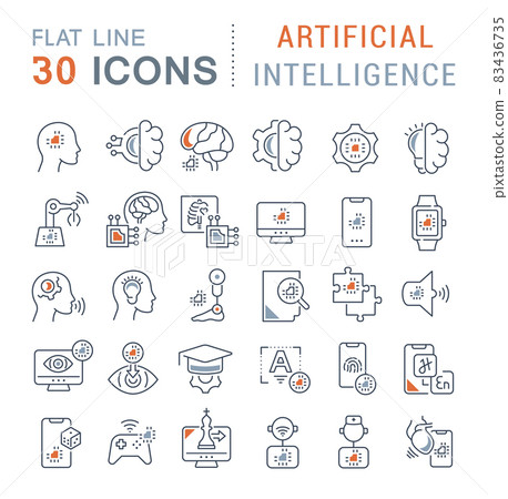 Set Vector Line Icons of Artificial Intelligence Set Vector Line Icons of Artificial Intelligence 83436735