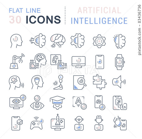 Set Vector Line Icons of Artificial Intelligence 83436736