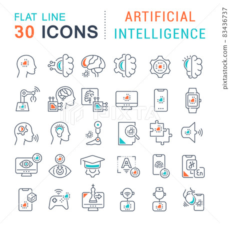 Set Vector Line Icons of Artificial Intelligence 83436737