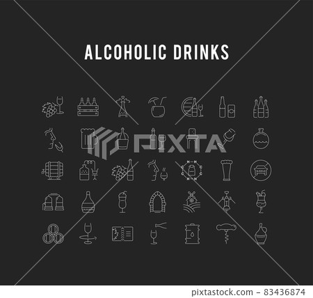 Set Vector Flat Line Icons Alcoholic Drinks - Stock Illustration ...