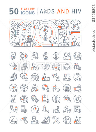 Set Vector Line Icons of AIDS and HIV. 83436898