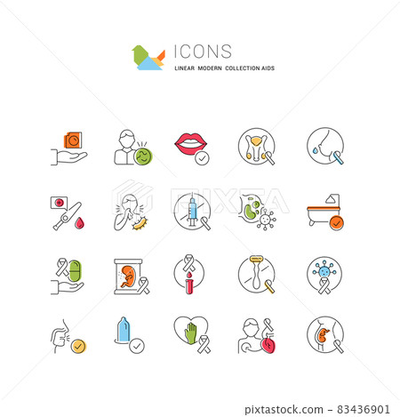 Set Vector Line Icons of AIDS and HIV. 83436901