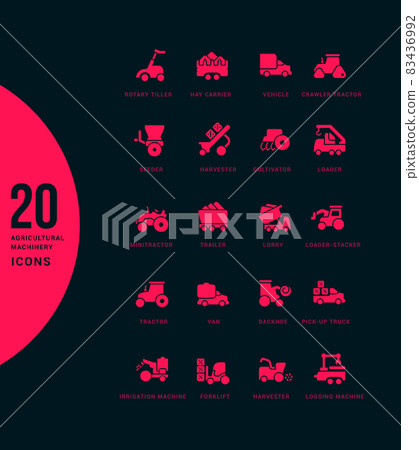Set of Simple Icons of Agricultural Machinery Set of Simple Icons of Agricultural Machinery 83436992