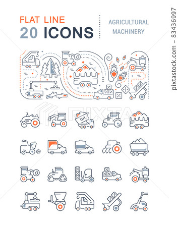 Set Vector Line Icons Agricultural Machinery. 83436997
