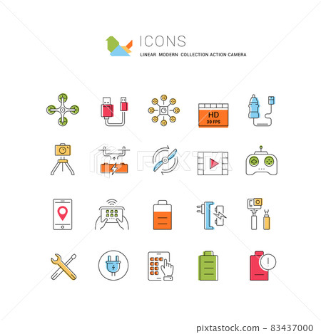 Set Vector Flat Line Icons Action Camera Set Vector Flat Line Icons Action Camera 83437000