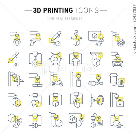 Set Vector Line Icons of 3D Printing - Stock Illustration [83437037 ...