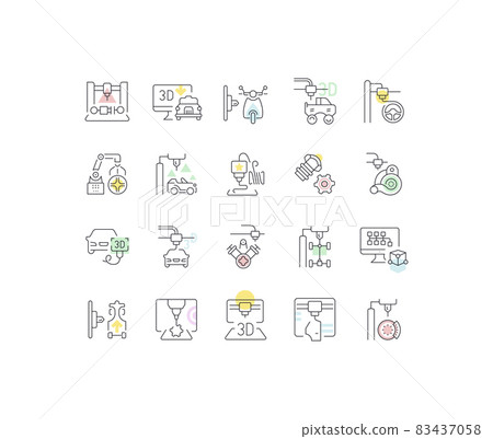 Set Vector Line Icons of 3D Cars Printing 83437058