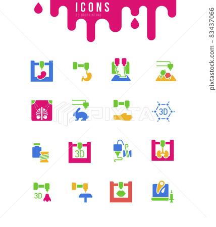 Set of Simple Icons of 3D Bioprinting Set of Simple Icons of 3D Bioprinting 83437066