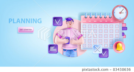 Planning vector business schedule background, 3D character, event calendar, meeting reminder concept 83438636