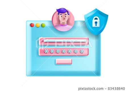 3D login password register illustration, vector online user account internet web form, man face 83438640