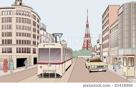 Landscape illustrations of Tokyo in the Showa era in the 1960s and 1970s 83438806