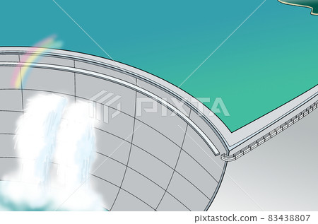 Illustration of the dam [rainbow, artificial lake, hydraulic control, hydroelectric power generation, dam] 83438807