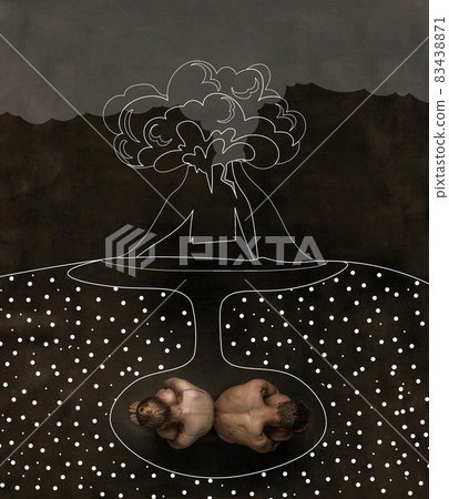 Contemporary art collage, modern creative design. Idea, inspiration, saving environment, ecology, eco, warming of the Earth's climate. 83438871