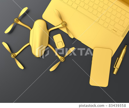 Top view of designer workspace and photography gear on black table background Top view of designer workspace and photography gear on black table background 83439358