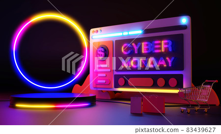 Cyber monday Neon light glow online shopping. 3d rendering 83439627