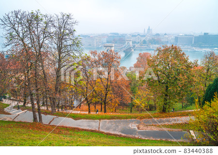 Park walkway at Buda Hill Castle, Budapest, Hungary. Autumn. Park walkway at Buda Hill Castle, Budapest, Hungary. Autumn. 83440388