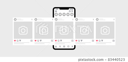 Interface carousel post mockup template. Carousel post with smartphone. Social network ads design 83440523