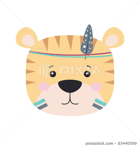 card with cartoon tribal tiger, vector illustration 83440569