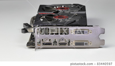 dp, hdmi and dvi port on Professional video graphic card, High performance video graphic card for workstation computer isolated on white dp, hdmi and dvi port on Professional video graphic card, High performance video graphic card for workstation computer isolated on white 83440597