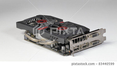 Professional video graphic card, High performance video graphic card for workstation computer isolated on white,  83440599