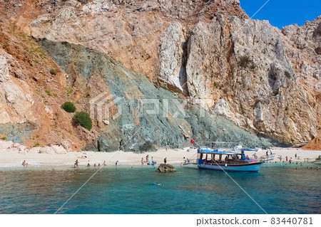 Antalya, Turkey - The yacht tour to Turkey Maldives at famous blue sea at Suluada 83440781