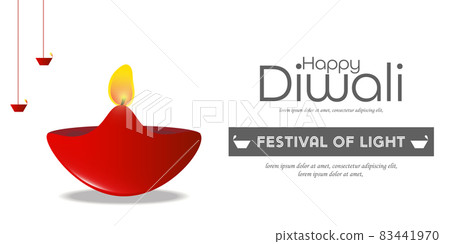 Happy Diwali Hindu festival banner, greeting card. Burning diya illustration, Vector illustration of background for light festival of India 83441970