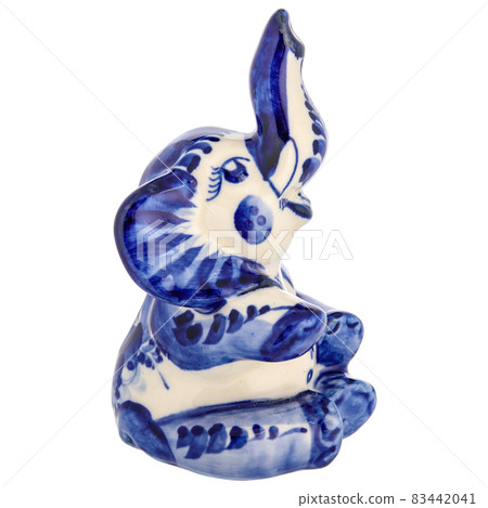 Elephant Figurine Sculpture Porcelain Ceramic Isolated on a white background. 83442041