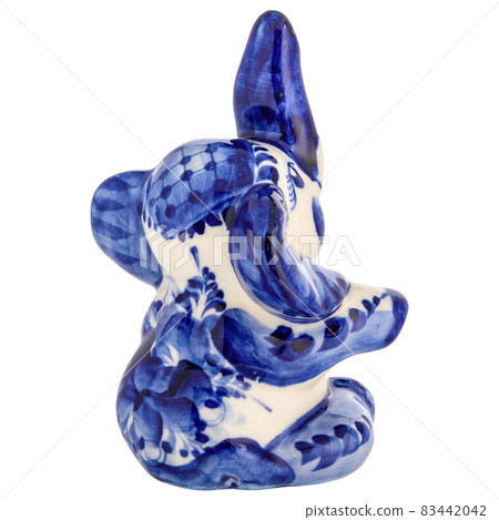 Elephant Figurine Sculpture Porcelain Ceramic Isolated on a white background. 83442042