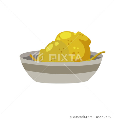 Maca or Peruvian ginseng. Yellow vegetable in bowl. Turnip root. Flat cartoon of Harvesting. Maca or Peruvian ginseng. Yellow vegetable in bowl. Turnip root. Flat cartoon of Harvesting. 83442589