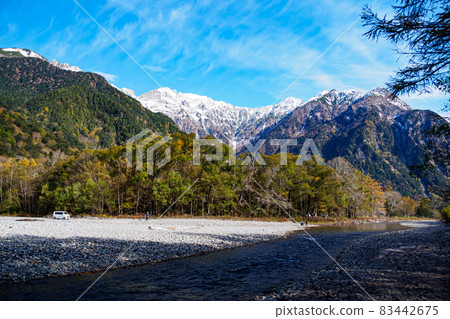 長野縣松本市風景名勝中部山國立公園上高地(秋季) 長野縣松本市風景名勝中部山國立公園上高地(秋季) 83442675