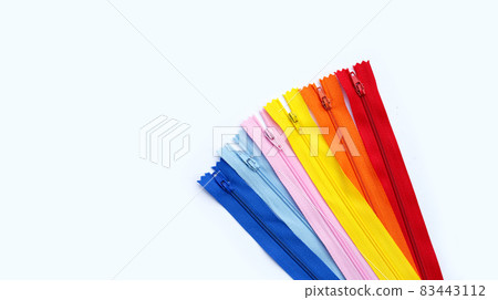 Zippers for clothing on white background. Zippers for clothing on white background. 83443112