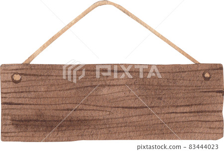 wood sign watercolor, plank signage, empty signboard wood watercolor hand drawn, 83444023