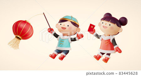 3d Asian children in retro costumes 3d Asian children in retro costumes 83445628