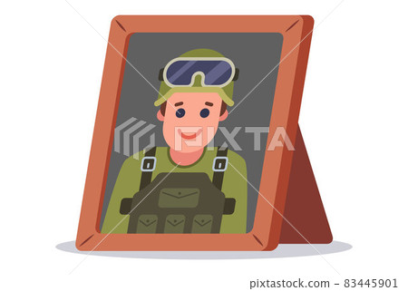 photo of a young soldier in a wooden frame. 83445901