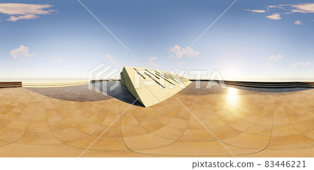 Bright and detailed panoramic landscape: cement geometric building (360-degree panoramic view, 3D CG rendering digital illustration) 83446221