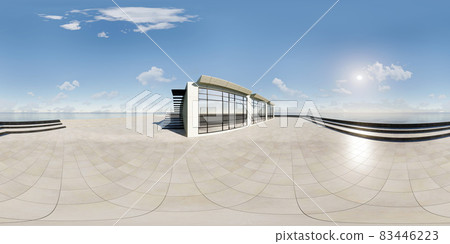 Bright and detailed panoramic landscape: cement geometric building (360-degree panoramic view, 3D CG rendering digital illustration) Bright and detailed panoramic landscape: cement geometric building (360-degree panoramic view, 3D CG rendering digital illustration) 83446223