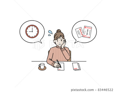 新年賀卡明信片，忙碌的女人，家庭主婦，插圖素材 83446522