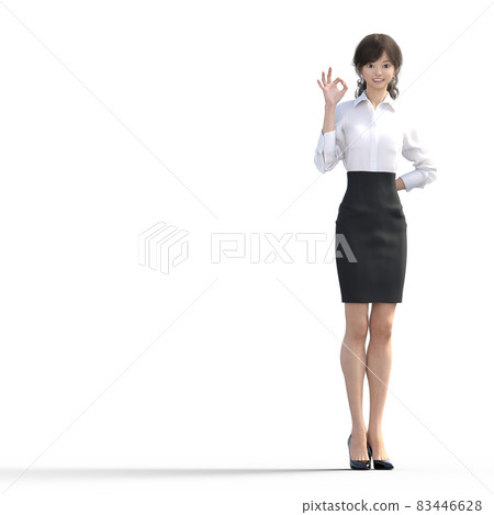 年輕女員工簽署OK 全身燙髮3DCG 插圖素材 83446628