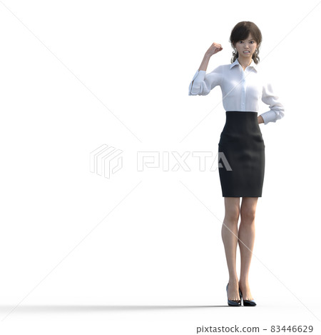 膽小的年輕女員工擺出全身燙髮3DCG插圖素材 膽小的年輕女員工擺出全身燙髮3DCG插圖素材 83446629