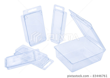 Clamshell packages, Clear Plastic Blister Boxes, Empty transparent plastic container isolated on white background with clipping path Clamshell packages, Clear Plastic Blister Boxes, Empty transparent plastic container isolated on white background with clipping path 83446761