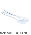 White Disposable Plastic Cutlery, Single use spoon, fork and knife, clipping path, isolated on white background Disposable tableware, waste, eco, ecology, recycle. 83447015