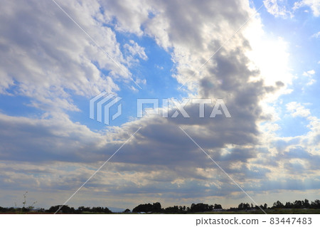 Autumn blue sky sun cloud field Autumn blue sky sun cloud field 83447483