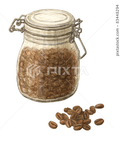 Coffee beans and bottle watercolor pencil illustration Coffee beans and bottle watercolor pencil illustration 83448294